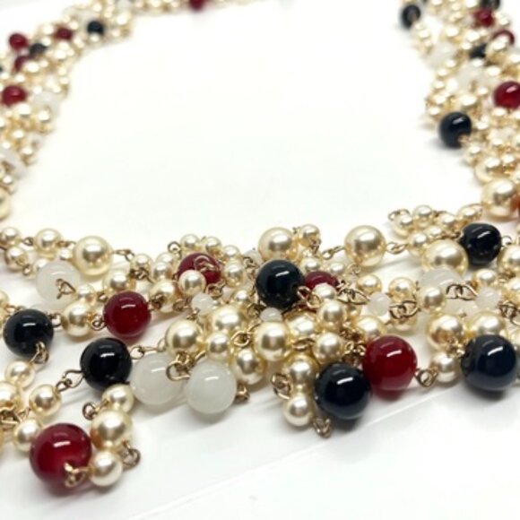 MULTI STRAND PEARL BEAD NECKLACE RED BLACK GOLD LUXE COUTURE STATEMENT 28" - Picture 8 of 12